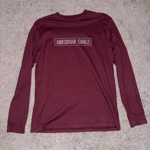 American Eagle Outfitters Men's Maroon Long Sleeve Shirt